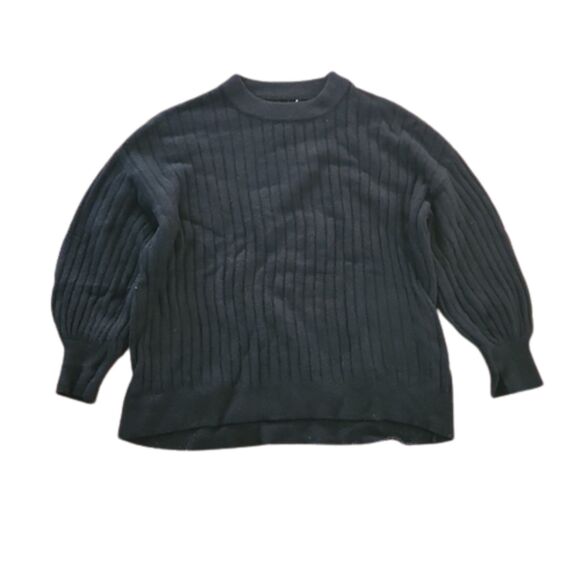 Aerie Wide Rib Crewneck 3/4 Balloon Sweater, Black, Size M - Picture 1 of 9